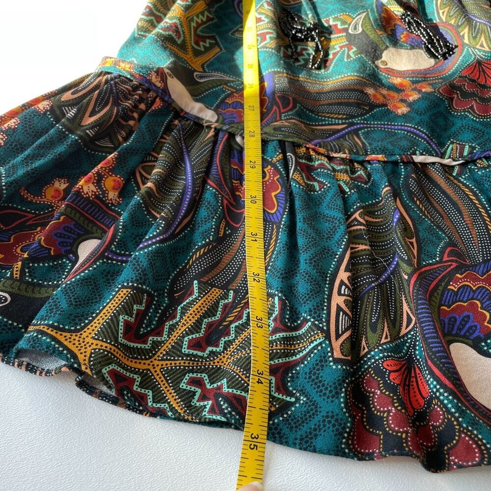 ANTHROPOLOGIE FARM RIO Ariyah Tiered V-Neck Botanical Mini Dress, Green Floral S - Picture 15 of 15